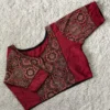 Wholesale Ajrakh Patchwork Readymade Blouse – Malai Cotton Front Open Non-Padded Saree Blouse with Glass Sleeves (Free Size 32–44) - Image 2