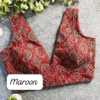 Wholesale Ajrakh Print Deep V-Neck Celebrity Blouse – Padded Sleeveless Back Open Saree Blouse (Free Size 32–44 | Plus Size Available)