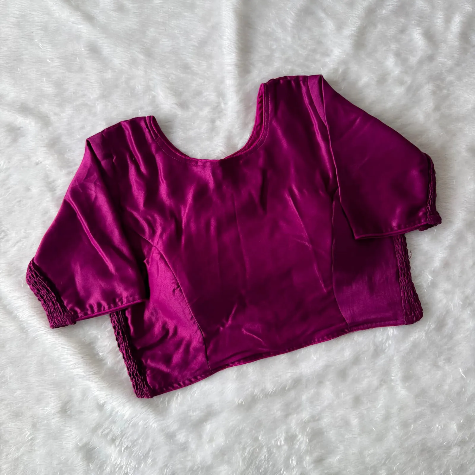 Wholesale Bollywood Style Soft Silk Readymade Blouse – Stretchable Side Elastic Padded Saree Blouse with Elbow Sleeves (Size 38 to 42) - Image 11