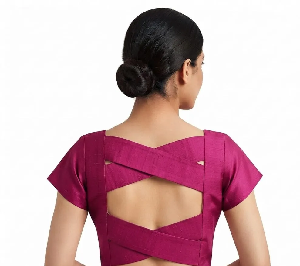 Wholesale Designer Cross-Strap Silk Blouse | Bulk Readymade Saree Blouses Supplier - Image 3