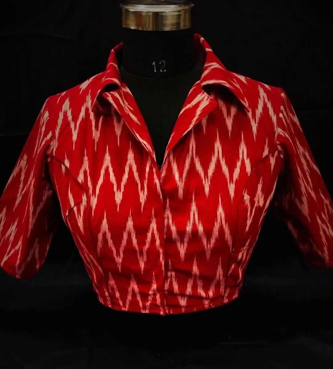 Wholesale Ikkat Collar Neck Readymade Blouse – Padded Front Open Saree Blouses - Image 4