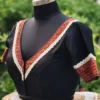 Wholesale Malai Cotton Ajrakh Print Lace V-Neck Blouse – Front Open Non-Padded Saree Blouse with Glass Sleeves (Free Size 32–44) - Image 2