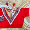 Wholesale Malai Cotton Ajrakh Print Lace V-Neck Blouse – Front Open Non-Padded Saree Blouse with Glass Sleeves (Free Size 32–44) - Image 6