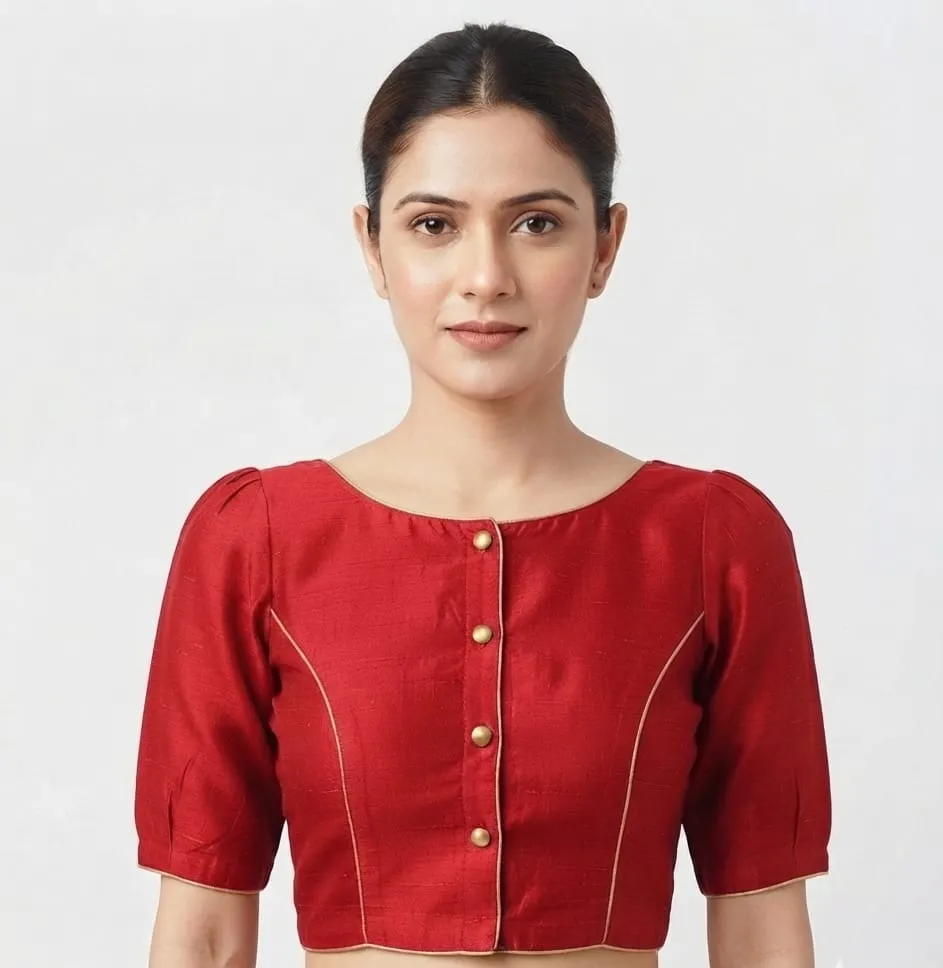 Wholesale Plain Raw Silk Saree Blouse | Designer Front Buttoned & Back Open Blouse Bulk Supplier - Image 2