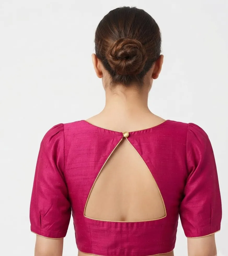Wholesale Plain Raw Silk Saree Blouse | Designer Front Buttoned & Back Open Blouse Bulk Supplier - Image 3