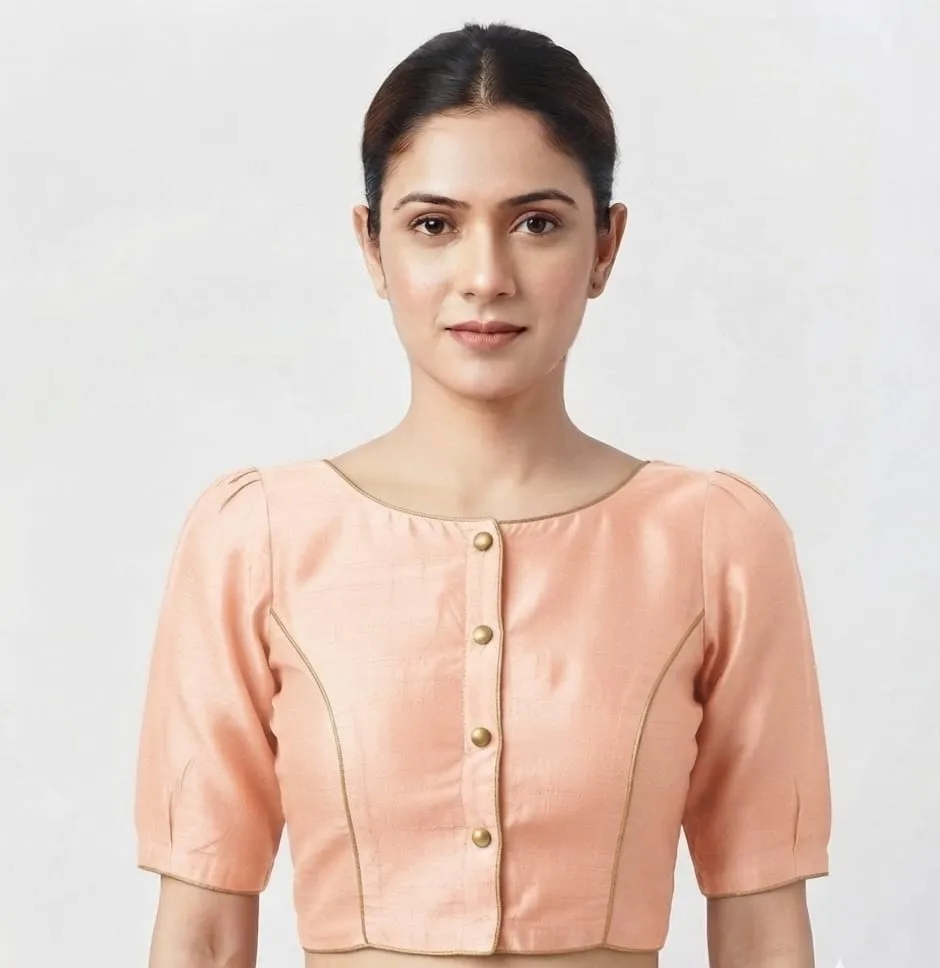 Wholesale Plain Raw Silk Saree Blouse | Designer Front Buttoned & Back Open Blouse Bulk Supplier - Image 4
