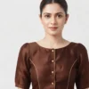 Wholesale Plain Raw Silk Saree Blouse | Designer Front Buttoned & Back Open Blouse Bulk Supplier - Image 5