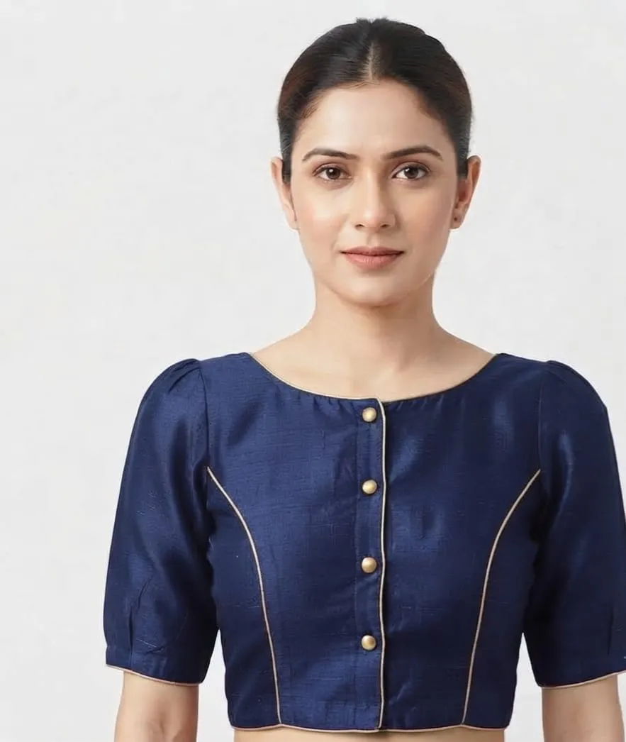 Wholesale Plain Raw Silk Saree Blouse | Designer Front Buttoned & Back Open Blouse Bulk Supplier - Image 6