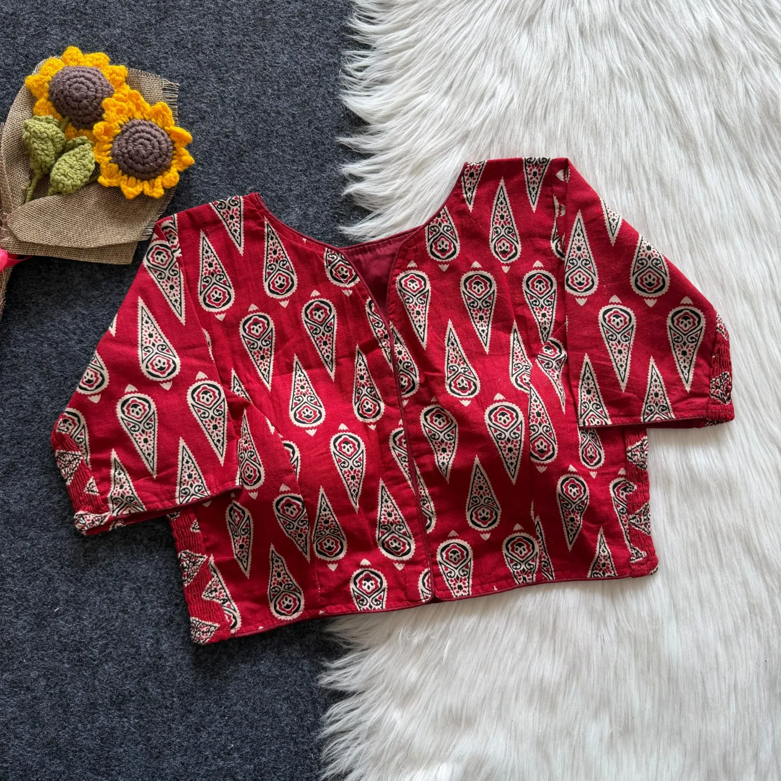 Wholesale Pure Cotton Hand Block Printed Readymade Blouse | Side Elastic Stretchable (Bust 38-42) - Image 11