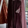 Wine Georgette Pleated Anarkali Suit Set | Handcrafted Floral Zardozi Bodice Gown with Scallop Dupatta - Image 2