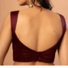 Wine Maroon Raw Silk Sleeveless Saree Blouse – Sweetheart Neckline Plunging Low Back Designer Choli - Image 2