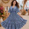 Women V-Neck Lace-Up Silk Maxi Dress | Flared Sleeve Resort Wear - Image 8