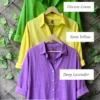 Women's Cotton Linen Blend Oversized Button-Down Shirt | Casual Loose Fit Pop-Up Collar Shirt (Free Size up to 44 Bust)