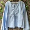 Women's Cotton V-Neck Ruched Front Top – Tie-Up Peplum Blouse with Balloon Sleeves (M to XXL) - Image 3