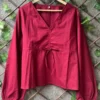 Women's Cotton V-Neck Ruched Front Top – Tie-Up Peplum Blouse with Balloon Sleeves (M to XXL) - Image 4