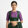 Women's Dual Color Raw Silk Readymade Blouse – Boat Neck Elbow Sleeve Saree Blouse with Back Zipper Closure
