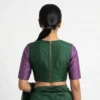 Women's Dual Color Raw Silk Readymade Blouse – Boat Neck Elbow Sleeve Saree Blouse with Back Zipper Closure - Image 2