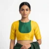 Women's Dual Color Raw Silk Readymade Blouse – Boat Neck Elbow Sleeve Saree Blouse with Back Zipper Closure - Image 3