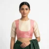 Women's Dual Color Raw Silk Readymade Blouse – Boat Neck Elbow Sleeve Saree Blouse with Back Zipper Closure - Image 4