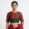 Women's Dual Color Raw Silk Readymade Blouse – Boat Neck Elbow Sleeve Saree Blouse with Back Zipper Closure - Image 5