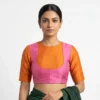 Women's Dual Color Raw Silk Readymade Blouse – Boat Neck Elbow Sleeve Saree Blouse with Back Zipper Closure - Image 6