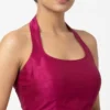 Women’s Plain Raw Silk Halter Neck Saree Blouse – Backless Partywear Readymade Blouse with Back Hooks for Weddings & Festivals
