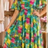Women's Printed Georgette Flared Maxi Dress with Flutter Sleeves | Free Size Up to 46 (Bust 38–46") Casual Boho Long Gown - Image 10