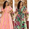 Women's Printed Georgette Flared Maxi Dress with Flutter Sleeves | Free Size Up to 46 (Bust 38–46") Casual Boho Long Gown - Image 11