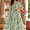 Women's Printed Georgette Flared Maxi Dress with Flutter Sleeves | Free Size Up to 46 (Bust 38–46") Casual Boho Long Gown - Image 16