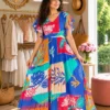 Women's Printed Georgette Flared Maxi Dress with Flutter Sleeves | Free Size Up to 46 (Bust 38–46") Casual Boho Long Gown - Image 8
