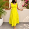 Women's Pure Cotton Poplin Tiered Flare Dress | Shoulder Tie-Up Long Frock | - Image 2