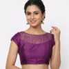 Women's Readymade Boat Neck Saree Blouse with Sheer Net Yoke | Back Hook Padded Party Wear Blouse Crop Top