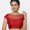 Women's Readymade Boat Neck Saree Blouse with Sheer Net Yoke | Back Hook Padded Party Wear Blouse Crop Top - Image 5