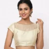 Women's Readymade Boat Neck Saree Blouse with Sheer Net Yoke | Back Hook Padded Party Wear Blouse Crop Top - Image 6