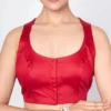 Women's Readymade Raw Silk Blouse for Sarees & Lehengas | Padded Sleeveless Scoop Sweetheart Neck Partywear Blouse (Red)
