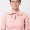 Women’s Readymade Silk Blend Bow-Tie Neck Saree Blouse – Stylish High Collar Ethnic Party Wear - Image 3