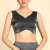 Women's Readymade Sleeveless V-Neck Saree Blouse | Padded Party Wear Crop Top for Sarees & Lehengas