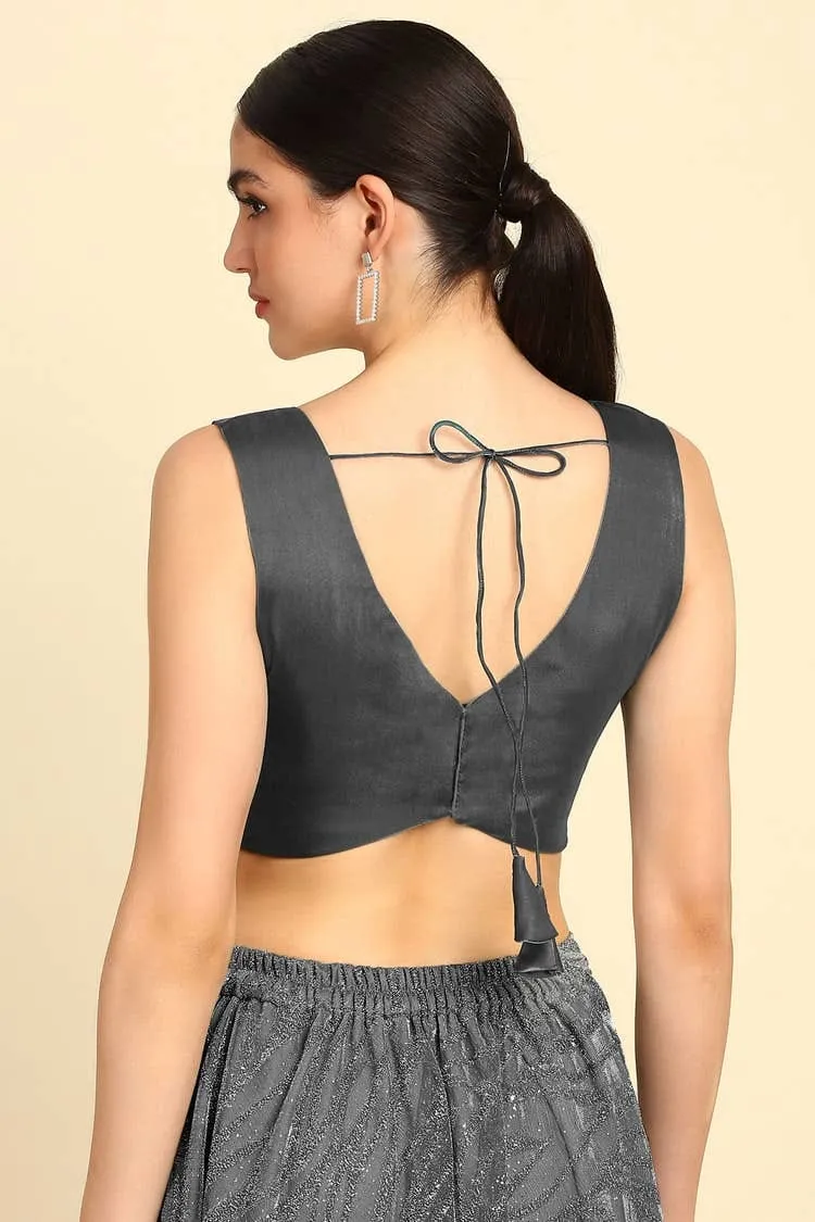 Women's Readymade Sleeveless V-Neck Saree Blouse | Padded Party Wear Crop Top for Sarees & Lehengas - Image 2