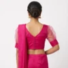 Women's Readymade V-Neck Saree Blouse with Net Puff Sleeves | Back Hook Party Wear Crop Top Blouse