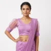 Women's Readymade V-Neck Saree Blouse with Net Puff Sleeves | Back Hook Party Wear Crop Top Blouse - Image 2