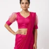Women's Readymade V-Neck Saree Blouse with Net Puff Sleeves | Back Hook Party Wear Crop Top Blouse - Image 3