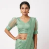 Women's Readymade V-Neck Saree Blouse with Net Puff Sleeves | Back Hook Party Wear Crop Top Blouse - Image 4