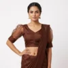 Women's Readymade V-Neck Saree Blouse with Net Puff Sleeves | Back Hook Party Wear Crop Top Blouse - Image 6