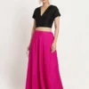 Women's V-Neck Raw Silk Readymade Blouse – Plain Short Sleeve Crop Top Blouse with Back Closure for Saree & Lehenga - Image 2