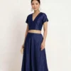 Women's V-Neck Raw Silk Readymade Blouse – Plain Short Sleeve Crop Top Blouse with Back Closure for Saree & Lehenga - Image 3