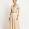 Women's V-Neck Raw Silk Readymade Blouse – Plain Short Sleeve Crop Top Blouse with Back Closure for Saree & Lehenga - Image 4
