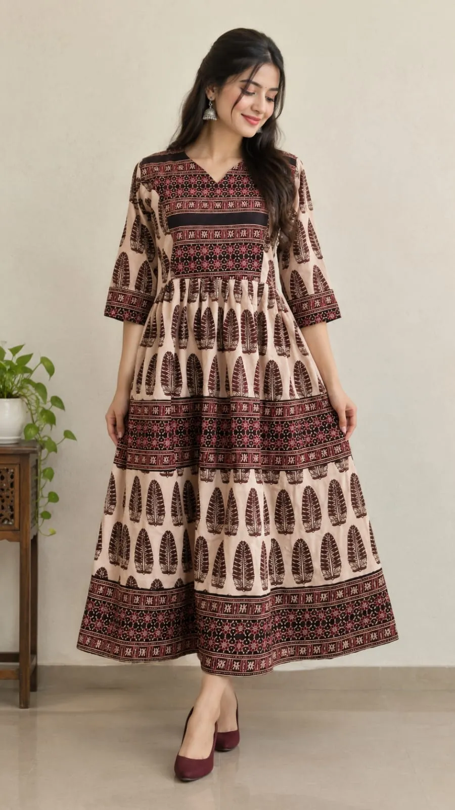 Ajrakh Block Print Flared One-Piece Kurti Dress