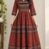 Ajrakh Block Print Flared One-Piece Kurti Dress - Image 4
