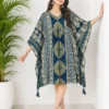 Ajrakh Print Cotton Kaftan Dress with Drawstring