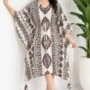 Ajrakh Print Cotton Kaftan Dress with Drawstring - Image 2